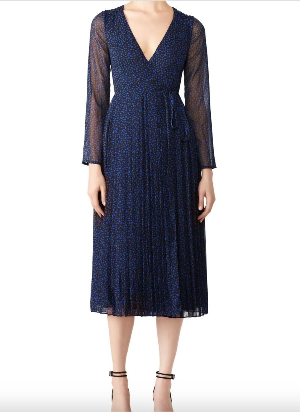 Fame and Partners Joslyn Blue Black Stone Dot Chiffon V-Neck Waist Maxi Dress 8